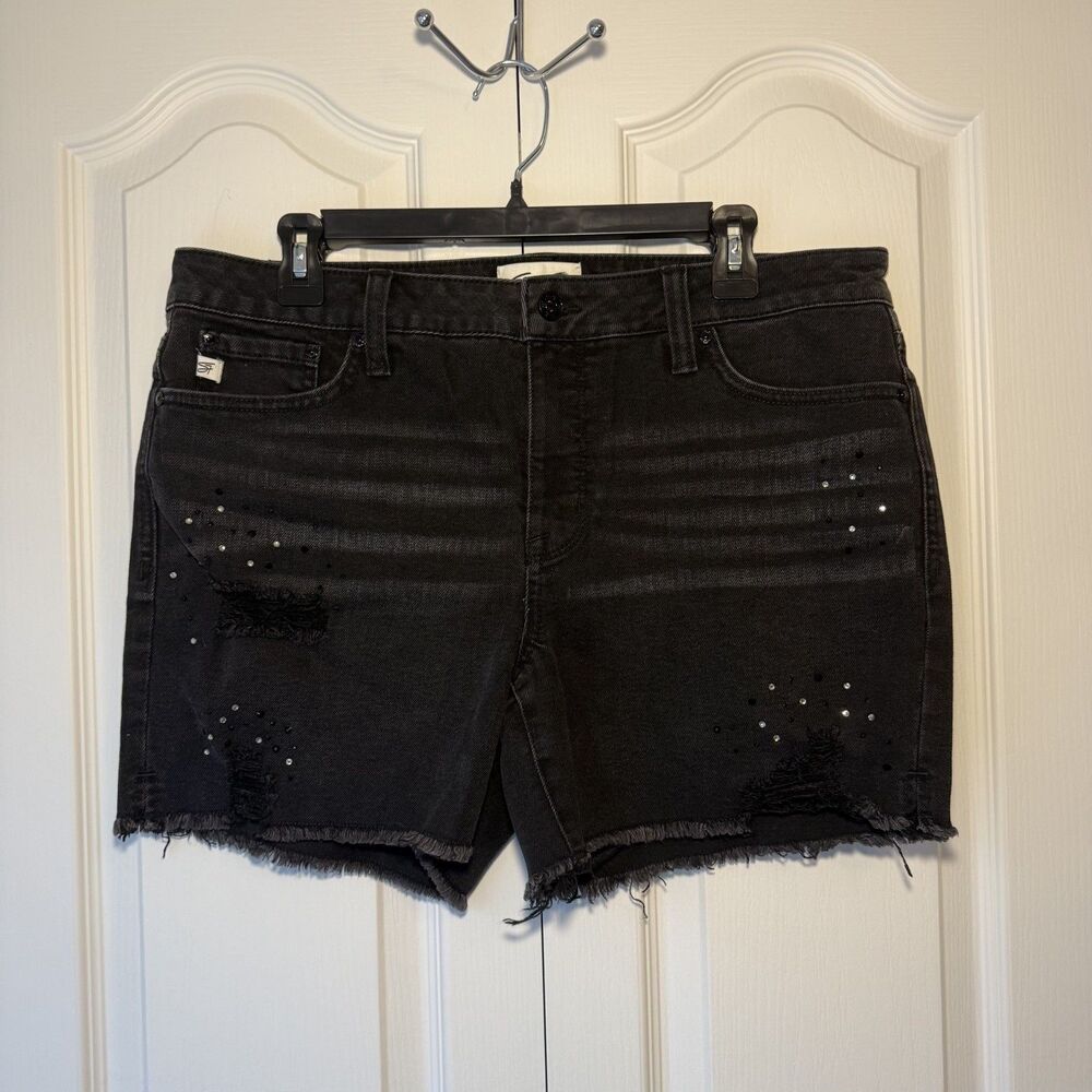 Seven 7 Women's Weekend Shorts Black Cut Off With Rhinestones Casual Size 10